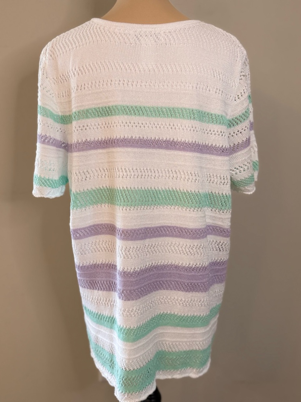 Alfred Dunner crochet knit sweater beaded pastel stripes SZ 1X - Picture 4 of 11